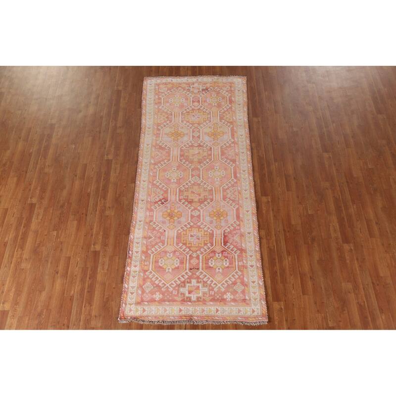 Tribal Pink Gabbeh Persian Vintage Runner Rug Handmade Wool Carpet - 3'9"x 9'2"
