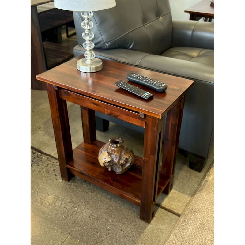 Acacia Wood Architectural Recliner Table with Shelf - Mahogany