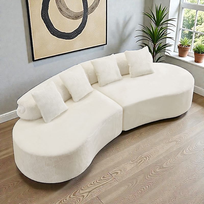 Modern Curved Flannelette Sofa, Simple Multi Seater Couch with Pillows for Living Room Lounge Space