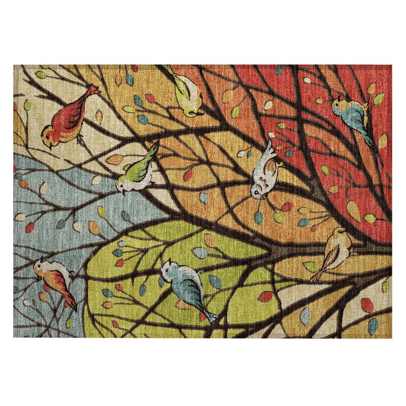 Machine Washable Indoor/ Outdoor Bird Mosaic Chantille Rug