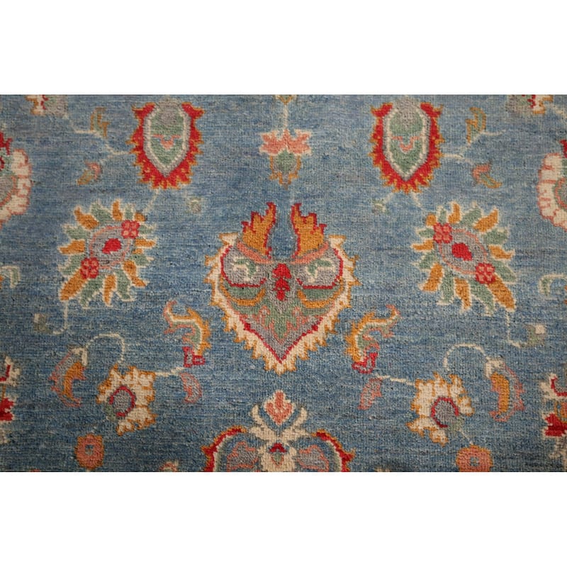 Light Blue Kazak Area Rug Handmade Oriental Wool Carpet - 4'0" x 5'11"