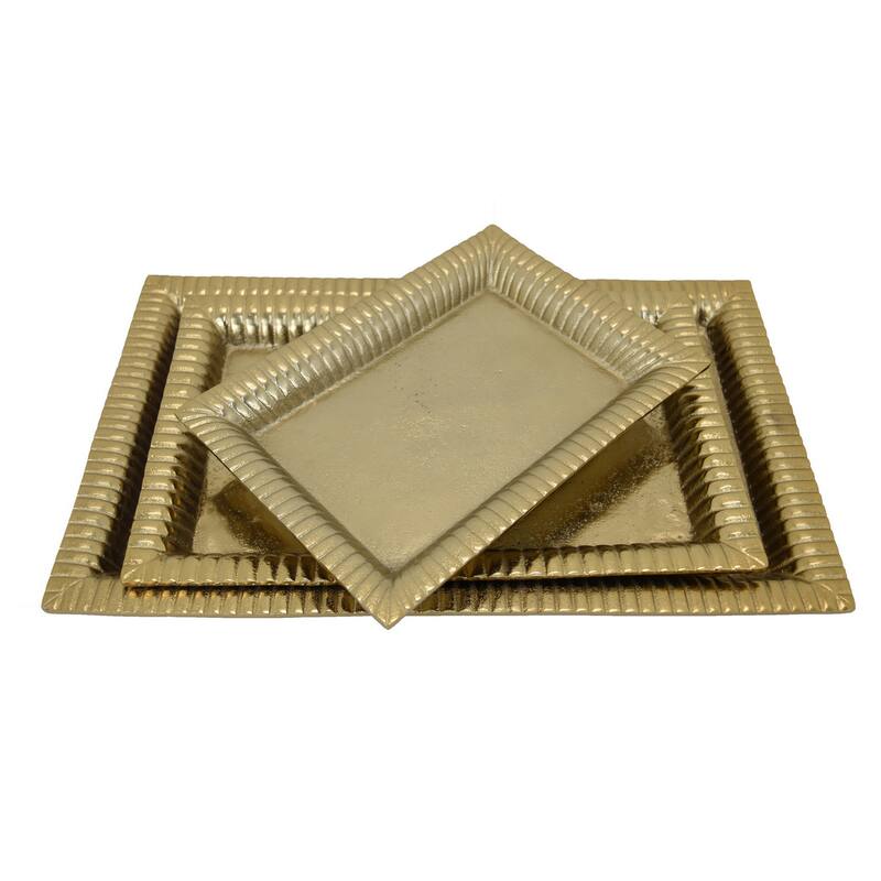 Nancy Tray Set of 3, Wavy Edges, Golden Metal Frames, Rectangular