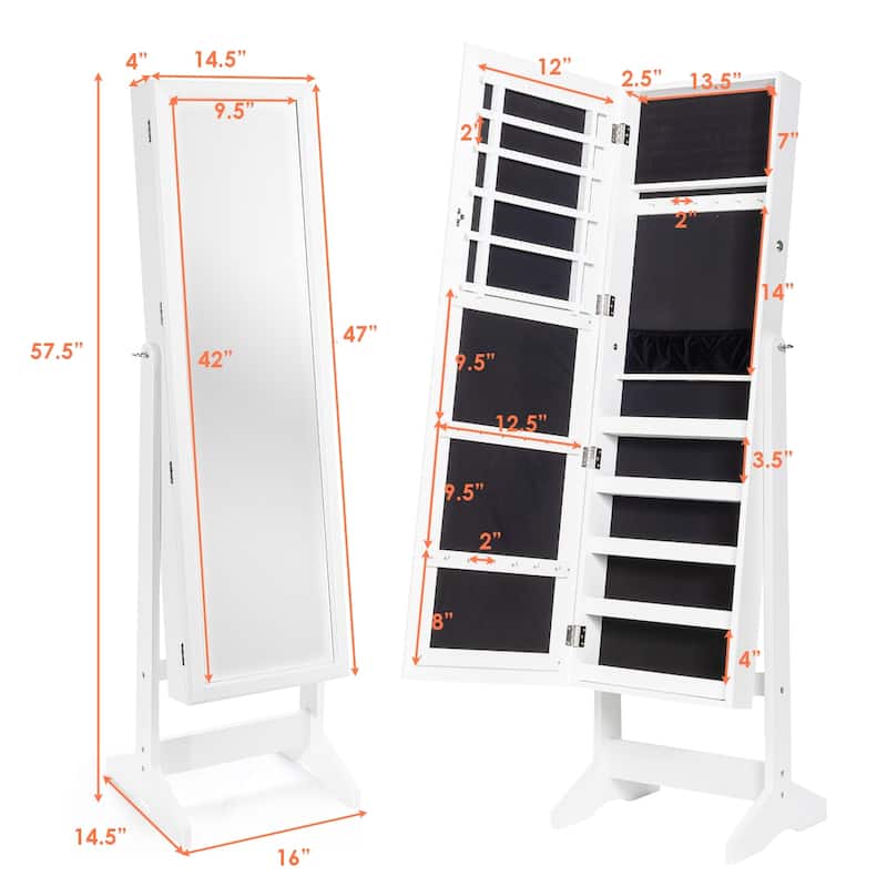 Costway Jewelry Cabinet Stand Mirror Armoire Lockable Organizer Large