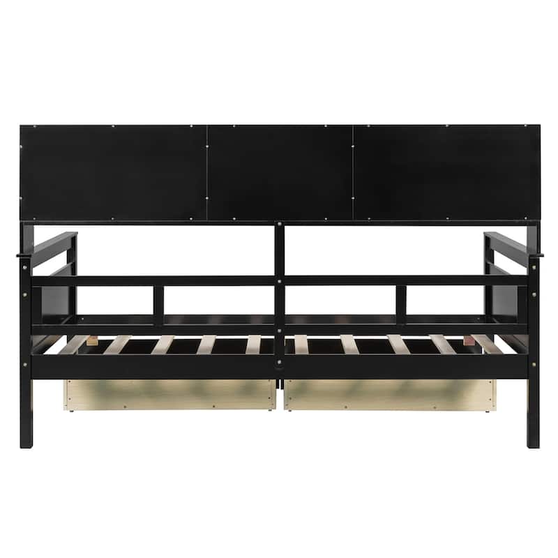 Twin size Daybed,Wood Slat Support,w/Bedside Shelves and Two Drawers