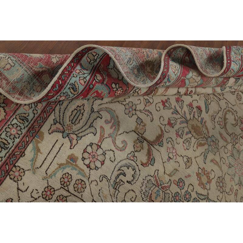 All-Over Distressed Tabriz Vintage Persian Rug Handmade Wool Carpet - 9'5" x 12'5"
