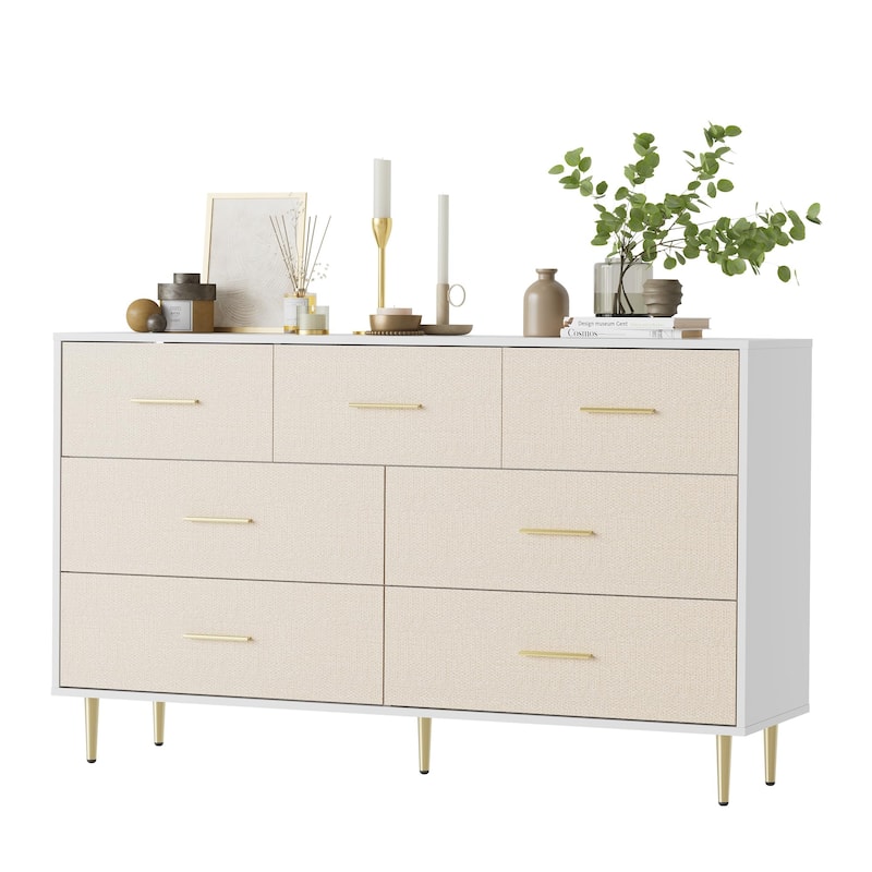 3/5/6/7/8 Drawer Dresser for Bedroom, Modern Wooden Chest of Drawers with Gold Handles