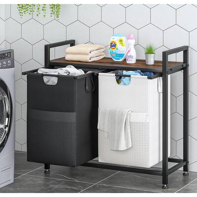 Double Laundry Hamper Sorter with Top Shelf & Side Pockets, 112L - 30"L x 13"W x 28.8"H