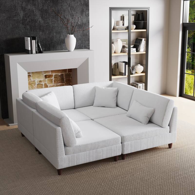 4-Piece Modern Corduroy Modular Sectional Sofa with pillows For Living Room