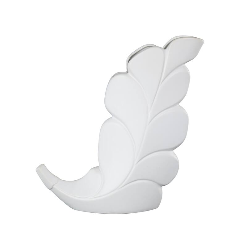 White Ceramic Slanted Leaf Decorative Vase