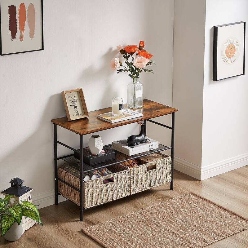 VECELO 3-Tier shelves Console Table/Sofa Table with Removable Storage Baskets