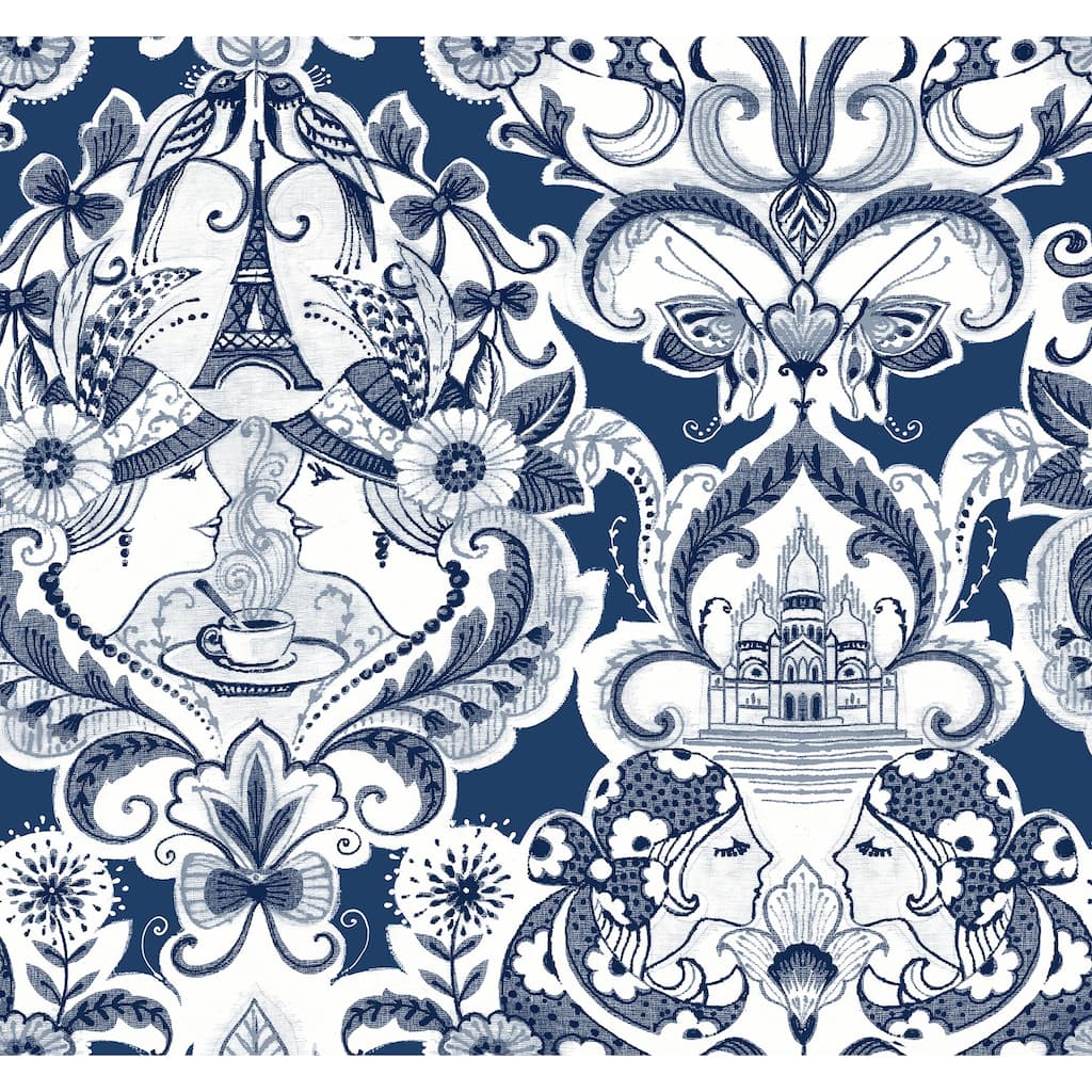 A-Street Prints Sadie Navy Parisian Damask Wallpaper