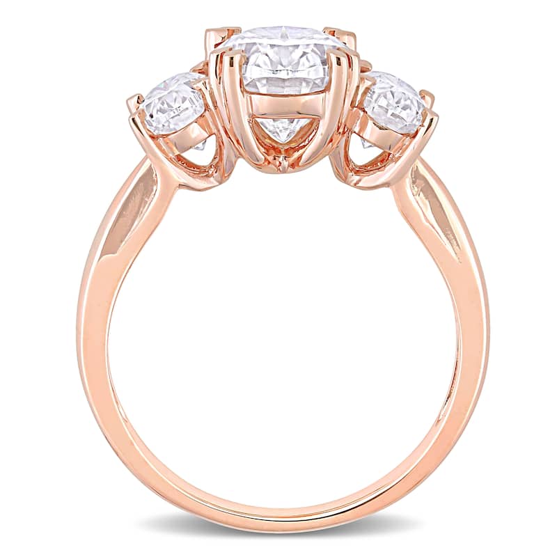 Miadora 3ct DEW Oval-cut Moissanite 3-Stone Engagement Ring in 10k Gold