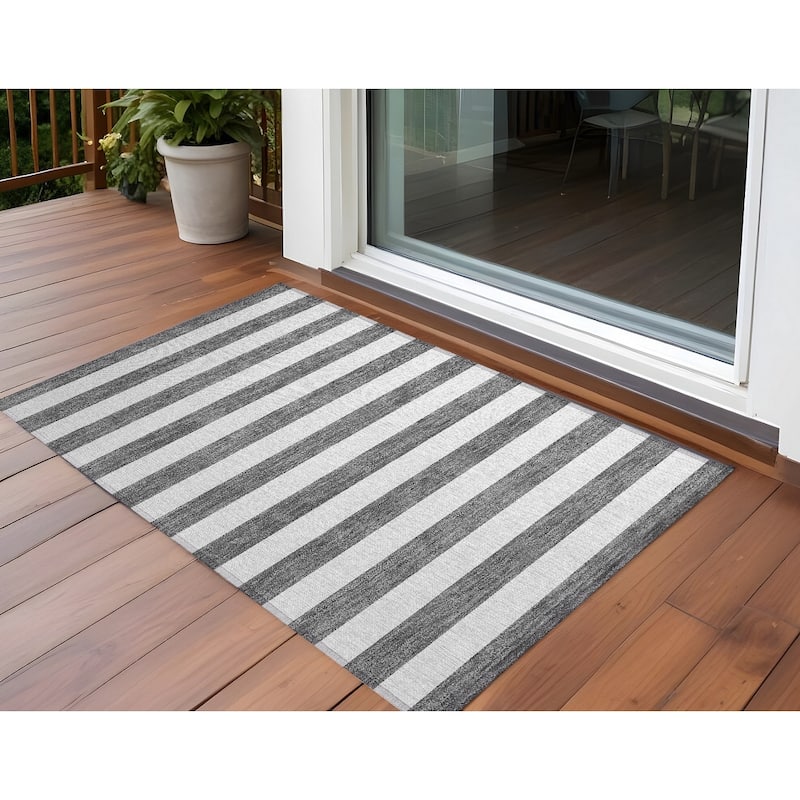 Dane Stripe Weather Resistant Classic Meets Modern Outdoor Rug - 3' x 5' - Charcoal