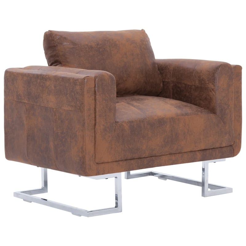 vidaXL Cube Armchair Brown Faux Suede Leather - 33" x 24.4" x 28.7"