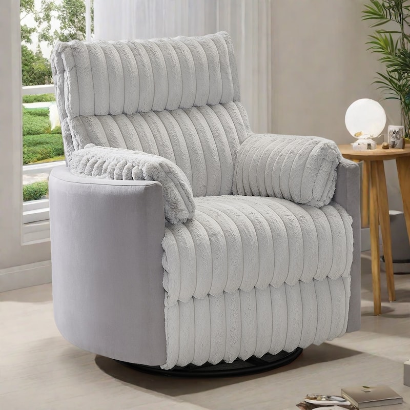 Swivel Recliner Chair with 360° Rotation and Manual Recline - Wide Plush Seat, Pillow-Top Arms, Pocket/Sinuous Springs - Gray