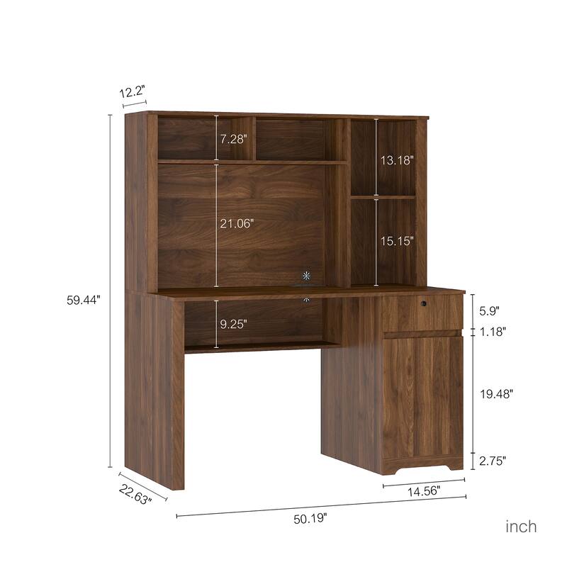 Wooden Computer Desk with Hutch & Bookshelf, Executive Desk Home Office Desk with 3 AC Outlets and 2 USB Charging Ports