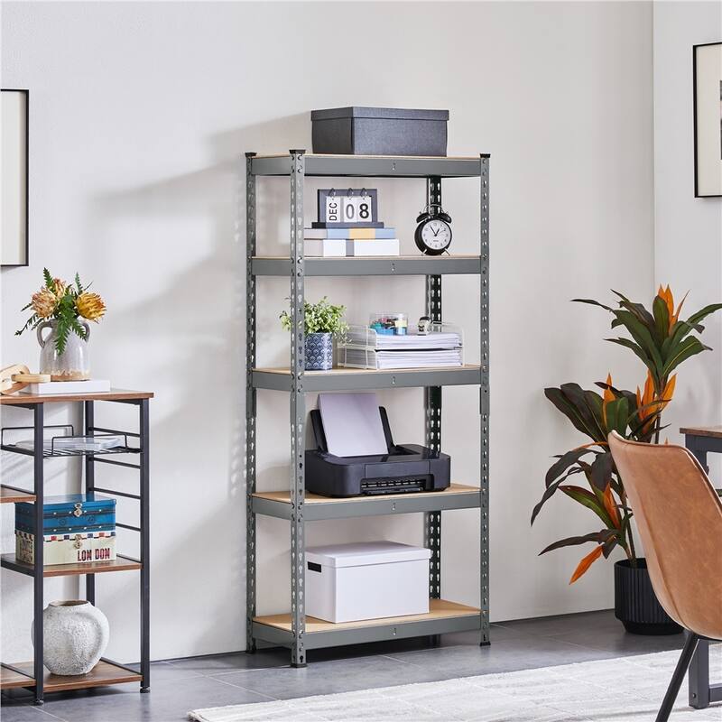 Yaheetech 5 Tiers Boltless Storage Shelf 330lb Capacity for Each Tier,Metal Frame MDF Wood Boards
