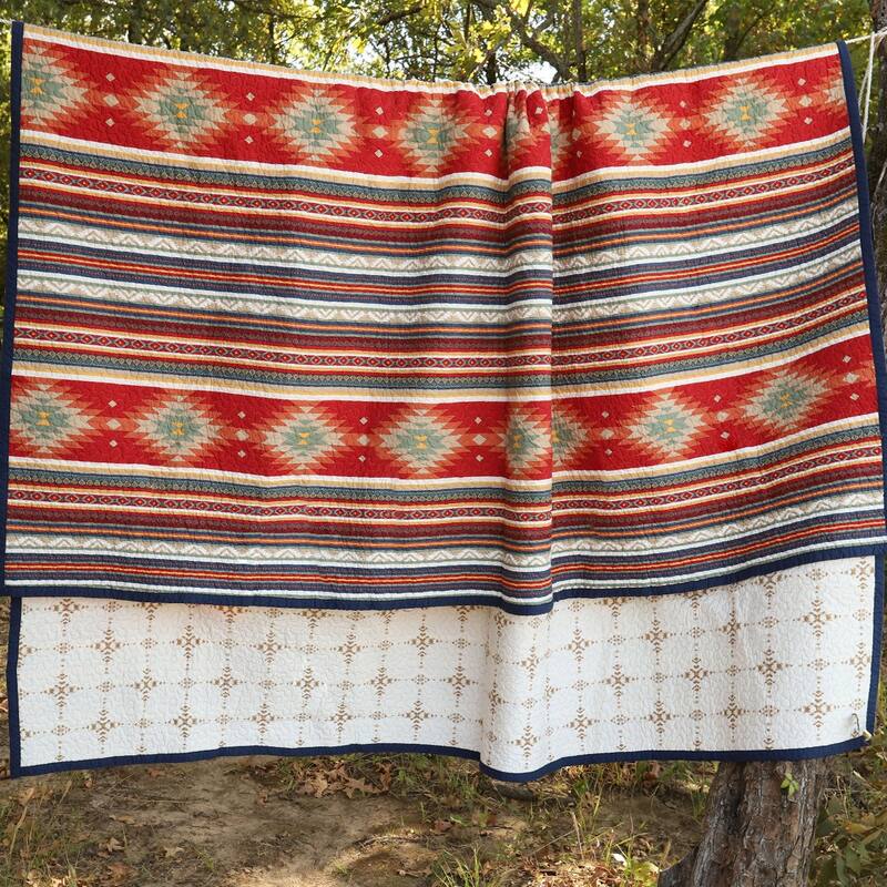 Paseo Road Del Sol Aztec Western Bedding 3 Piece Reversible Quilt Set with Pillow Shams