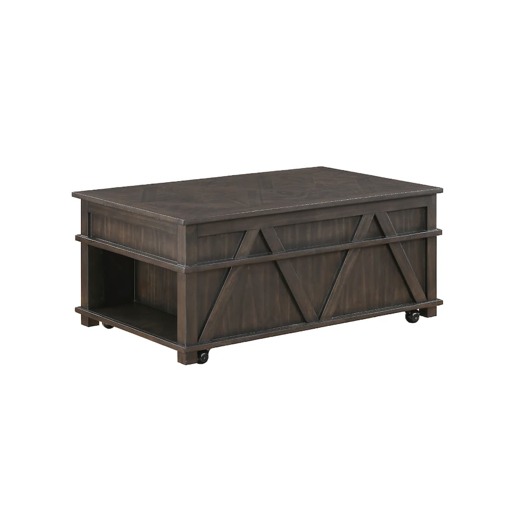 Leky Coffee Table, 44 Inch, 1 Lift Top with Shelf Underneath, Brown