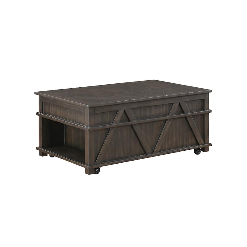 Leky Coffee Table, 44 Inch, 1 Lift Top with Shelf Underneath, Brown