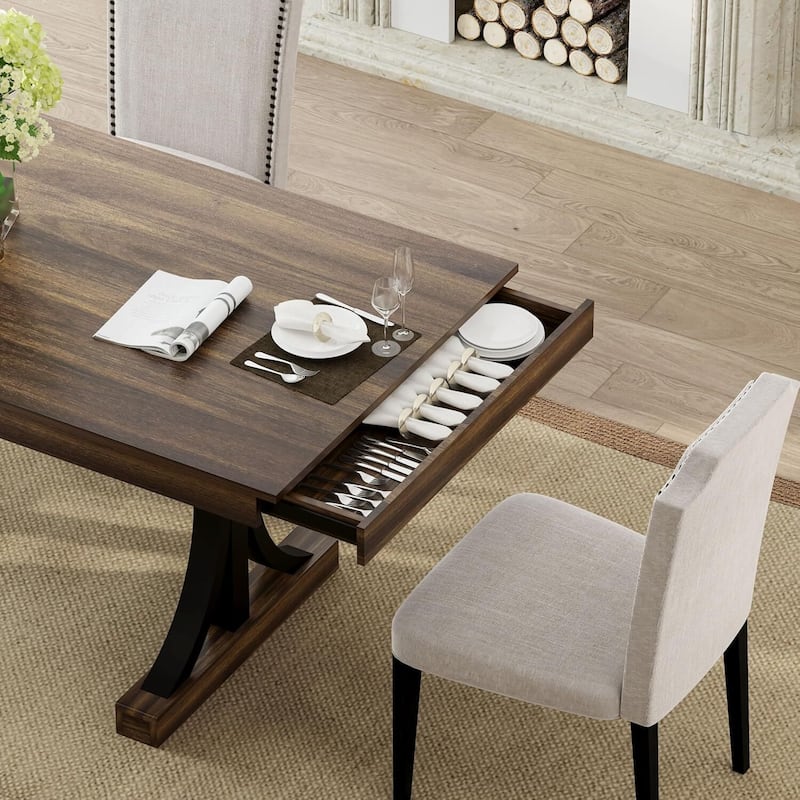 71-Inch Kitchen Dining Table with Two Drawers for Kitchen, Dinner 6-8