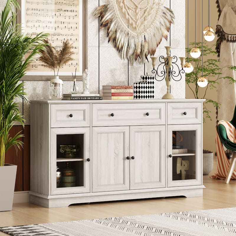 Elegant Wood-Grain Buffet Cabinet with Adjustable Shelves Sideboard