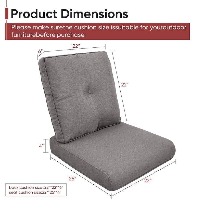 Gymojoy Pillow and Cushion Set Deep Seat Indoor/Outdoor - 25" x 22" x 4"