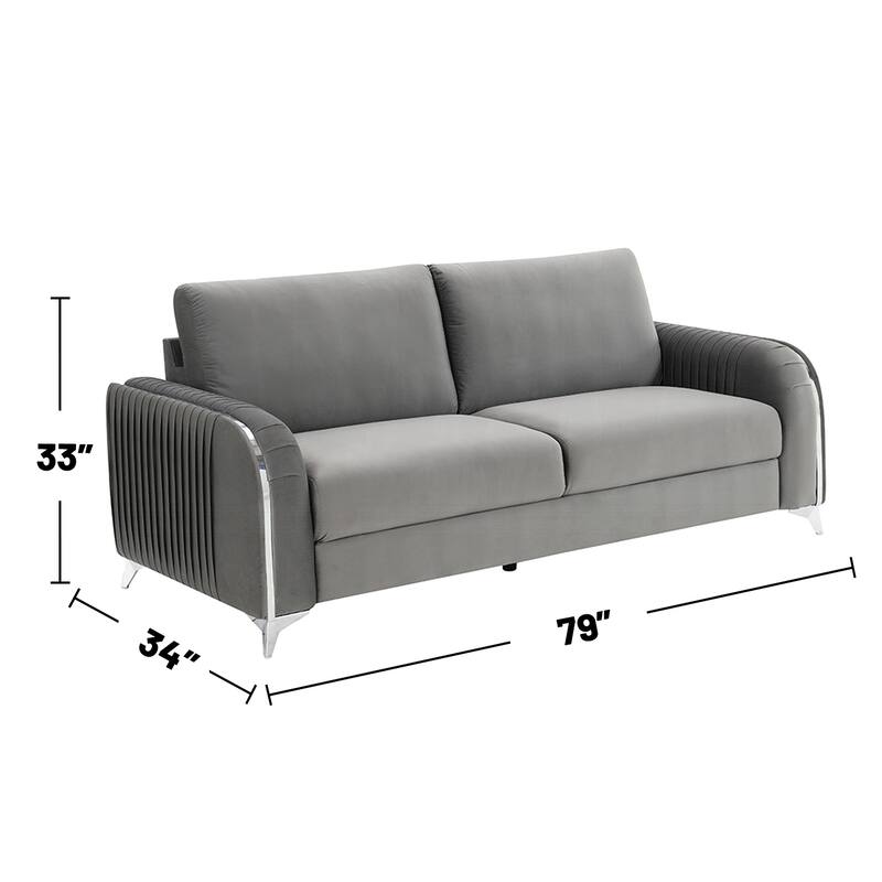 Velvet Upholstered Sofa with Metal Legs in Gray