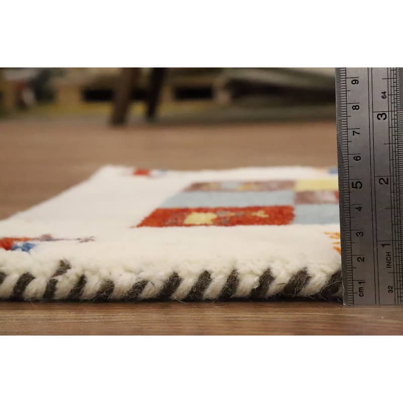Hand Knotted Oriental 100% Wool Carpet Tribal Geometric Multi-Colored Gabbeh Area Rug - 1' 4'' X 1' 4''