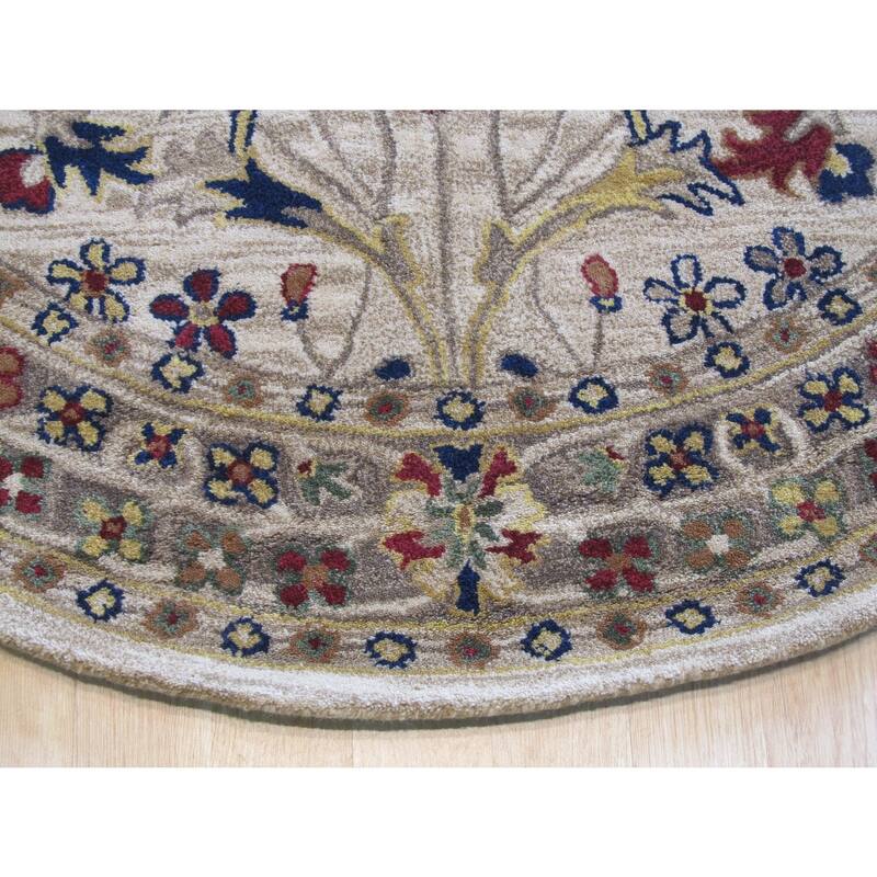 Ivory Hand-Tufted Wool Traditional Morris Rug, 6' Round, Luxurious Classic Design - L