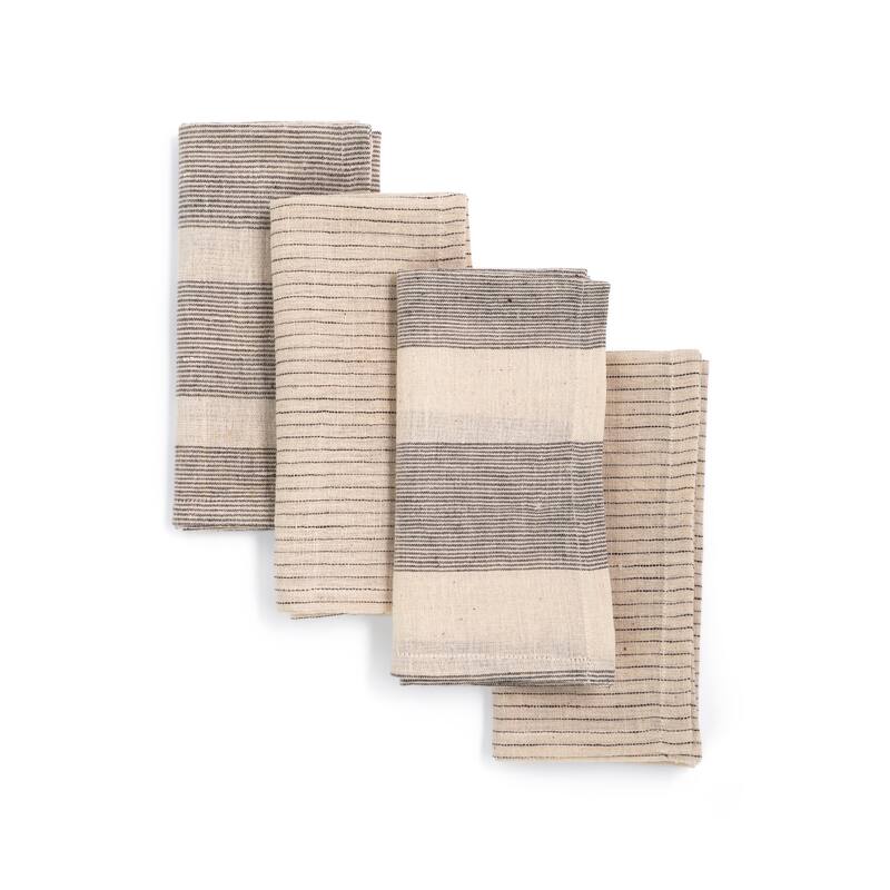 JOURNEY Organic Cotton Napkins - Handmade, Fair Trade, Eco-Dyed | Set of 4 | 16x16 inch by Sustainable Threads - 16"x16" -  Artisan-Made Set of 4, 16"x16" by Sustainable Threads|Black