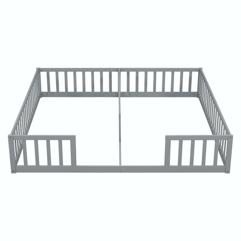 Double Twin Floor Bed with Fence and Guardrails, without door