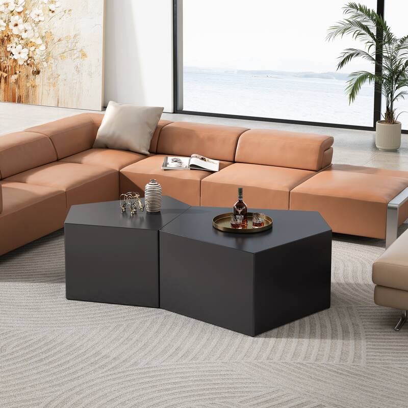 Irregular Pentagon Nesting Coffee Table Set - Black