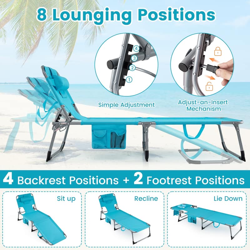 Gymax 2PCS Tanning ChairPortable Chaise Lounge Chair w/4-Position