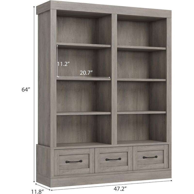 70.7" Tall 5-Tier Double Wide Bookshelf with Storage Drawer for Living Room