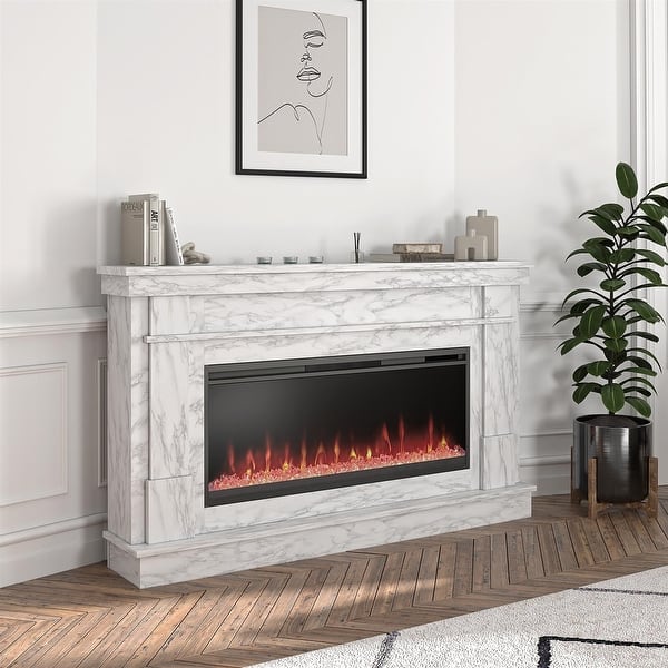 The Novogratz Waverly Wide Mantel with Linear Electric Fireplace