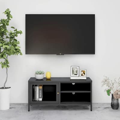 vidaXL TV Stand Anthracite 35.4"x11.8"x17.3" Steel and Glass - 35.4" x 11.8" x 17.3"