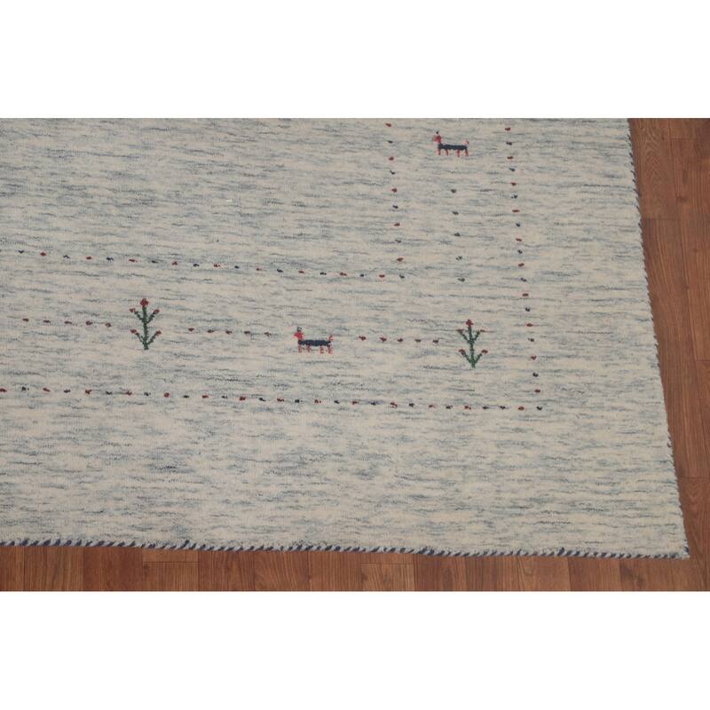 Tribal Gabbeh Area Rug Hand-Knotted Beige / Ivory Wool Carpet - 9'0"x 11'6"