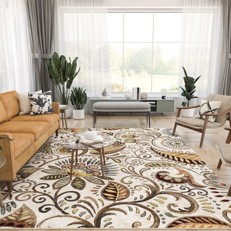 Caprice Mid-Century Modern Floral Indoor Area Rug - 5'3'' x 7'3'' - Ivory