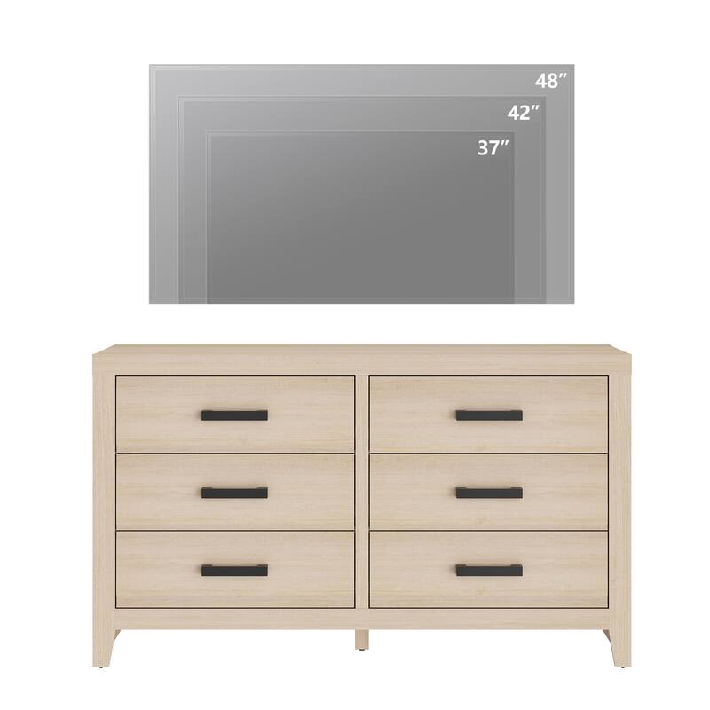 WAMPAT 6-Drawer Farmhouse Dresser - Wood TV Stand, Storage Chest for Bedroom & Hallway