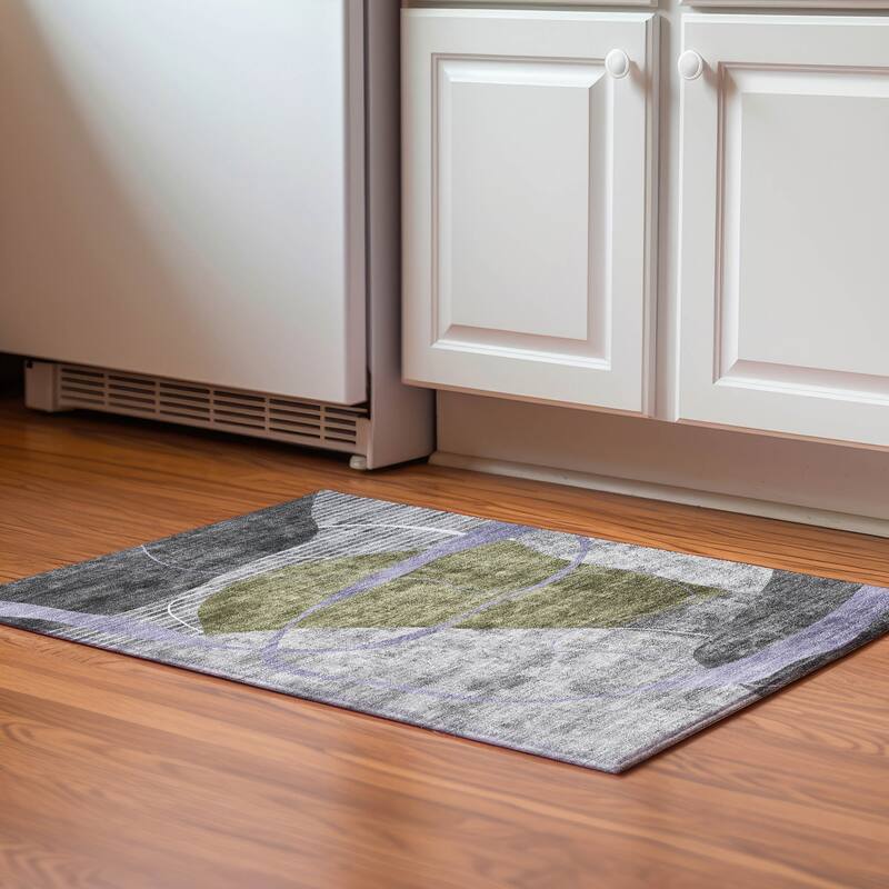 Premium Washable Super Soft Modern Carson Mayfield Rug - Olive - 1' 8" x 2' 6" - Rectangle