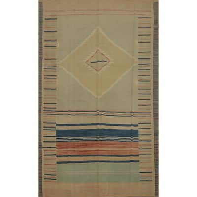 Hand Woven Oriental 100% Wool Carpet Southwestern Tribal Beige & Ivories Kilim Area Rug - 9' 10'' X 6' 7''