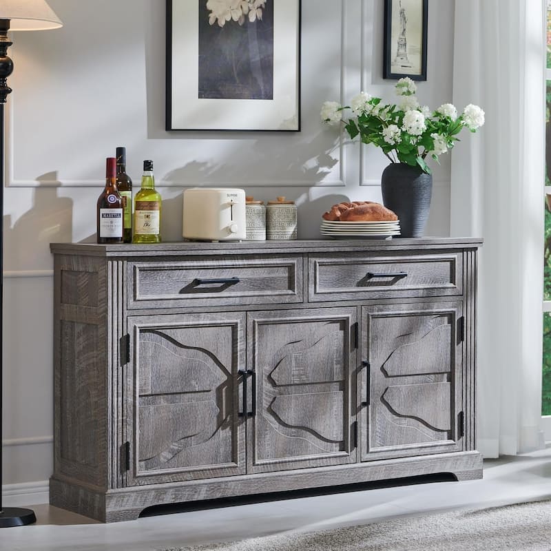 55" Large Buffet Sideboard Cabinet, Buffet Table Coffee Bar Wine Bar - Dark Grey