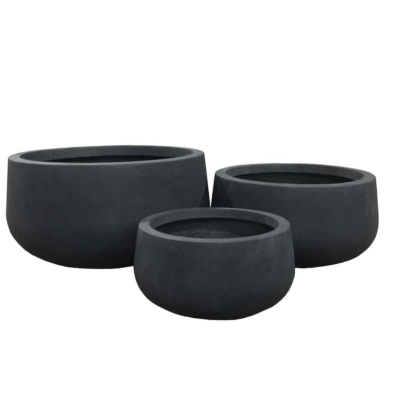 Durx-litecrete Lightweight Concrete Modern Low Bowl Cement Planter-Set of 3 - 19.7'x19.7'x9.8'