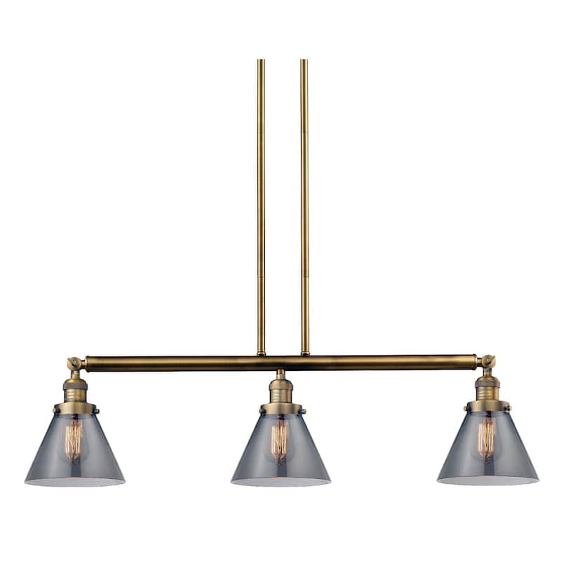 Innovations Lighting Large Cone 3 Light 40" Wide Linear Chandelier - Brushed Brass / Smoked