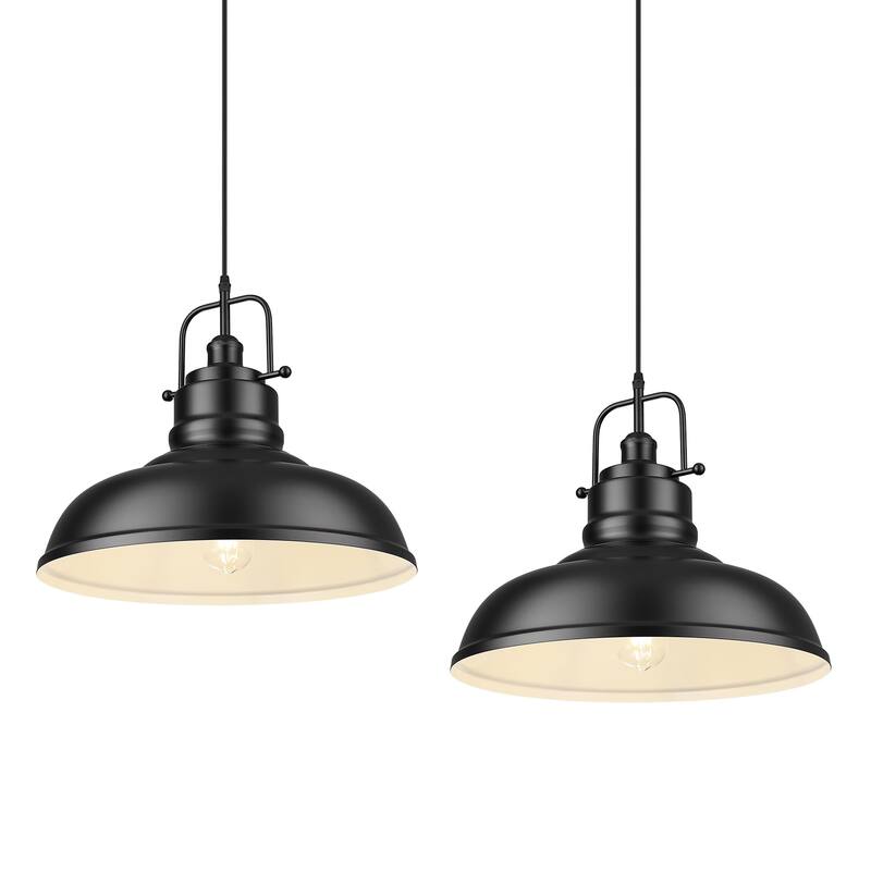 1-Light Industrial Farmhouse Metal Dome Pendant Light, Oil Rubbed Bronze Finish - 2-Pack/Large - Black