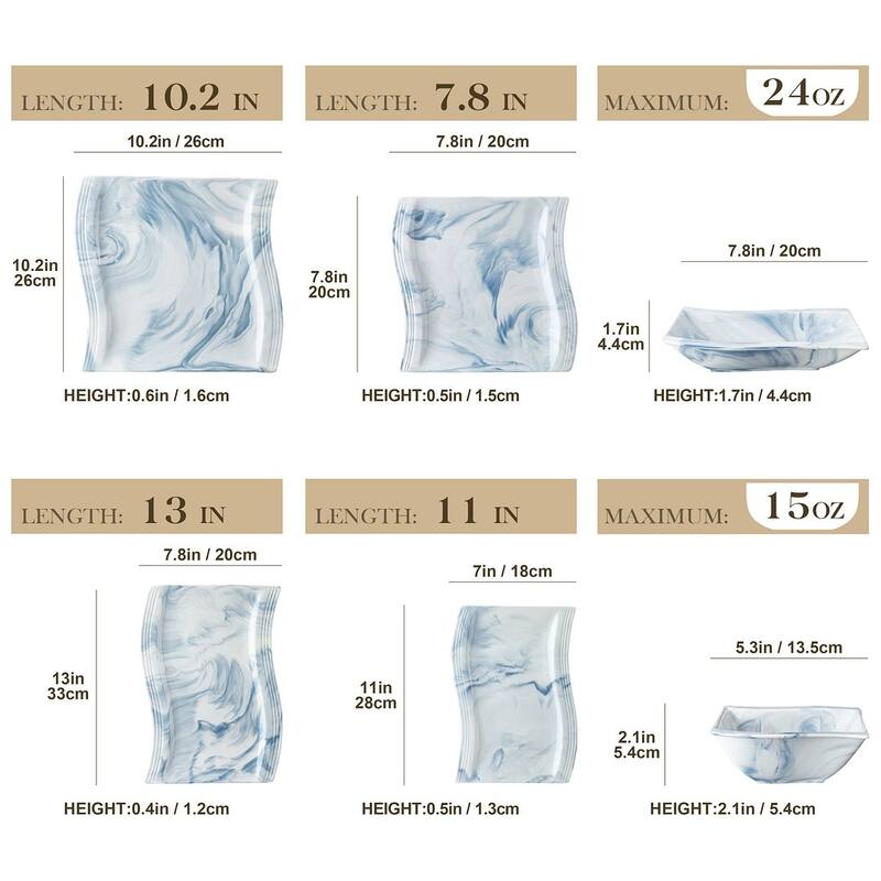 MALACASA Flora Wavy Modern Porcelain Dinnerware Set (Service for 6)