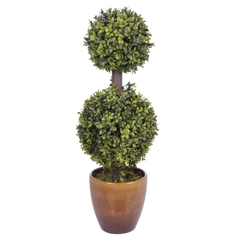 Faux 2ft Double Ball Topiary in Planter - Brown Ceramic