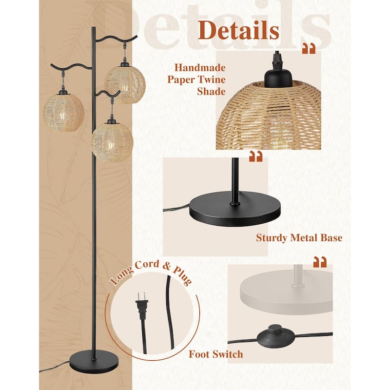 3 Light Floor Lamp, Foot Switch