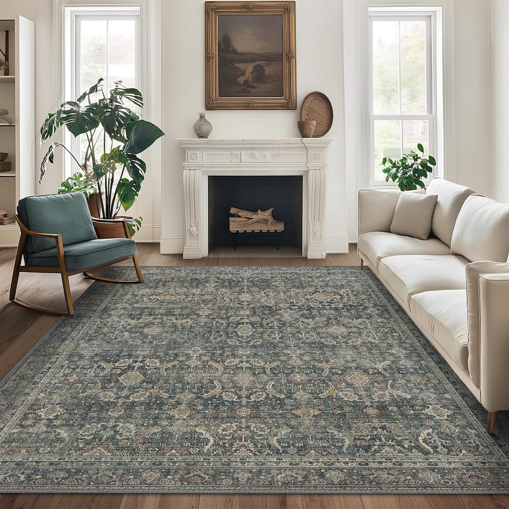 Mcow Grace Muted Floral Low Pile Non-Slip Machine Washable Area Rug